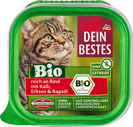 Nat kattenvoer rijk aan biologisch rundvlees met kalfsvlees &amp; erwten, 100 g