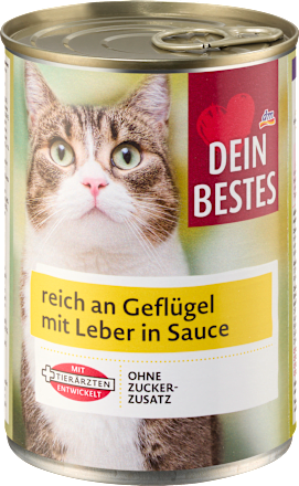 Nassfutter Katze reich an Geflügel mit Leber in Sauce, 415 g