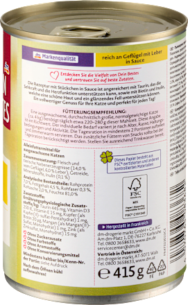 Nassfutter Katze reich an Geflügel mit Leber in Sauce, 415 g