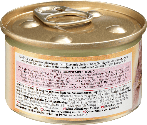 Nassfutter Katze reich an Geflügel, Mousse mit Saucenherz, 85 g