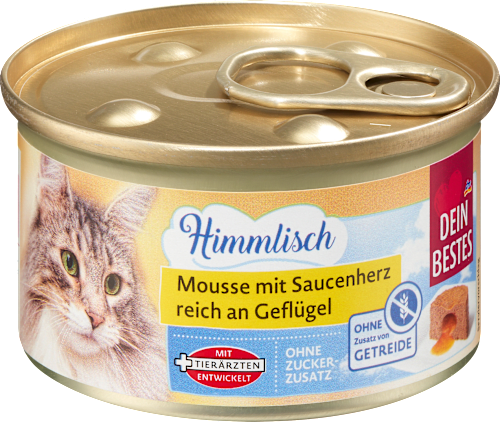Nassfutter Katze reich an Geflügel, Mousse mit Saucenherz, 85 g