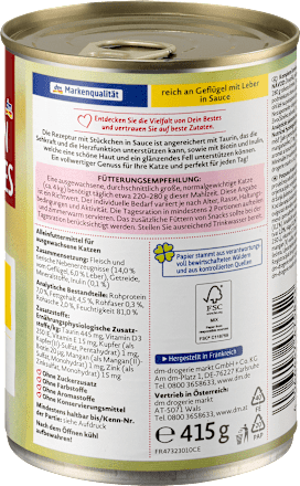 Nassfutter Katze reich an Geflügel & Leber in Sauce, 400 g