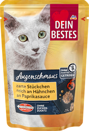 Nassfutter Katze reich an Hähnchen in Paprikasauce, Augenschmaus, 100 g Dein Bestes