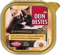 Nassfutter Katze reich an Hähnchengeschnetzeltem an feiner Rahmsoße, Sternenküche, 100 g