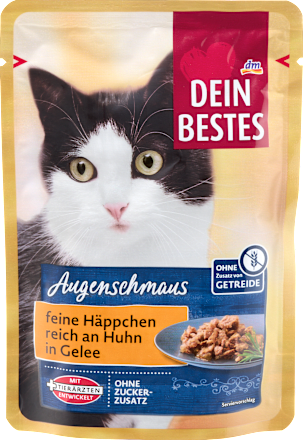Nassfutter Katze reich an Huhn, feine Häpppchen in Gelee, Augenschmaus, 85 g