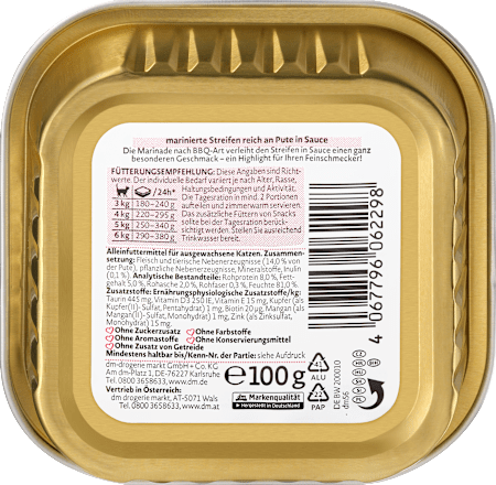 Nassfutter Katze reich an Pute, BBQ, 100 g