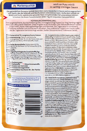 Nassfutter Katze, reich an Pute mit Ei in Sauce, Exquisit, 85 g