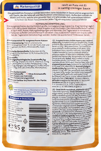 Nassfutter Katze, reich an Pute mit Ei in Sauce, Exquisit, 85 g