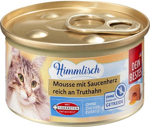 Nassfutter Katze reich an Truthahn, Mousse mit Saucenherz, 85 g
