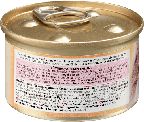 Nassfutter Katze reich an Truthahn, Mousse mit Saucenherz, 85 g
