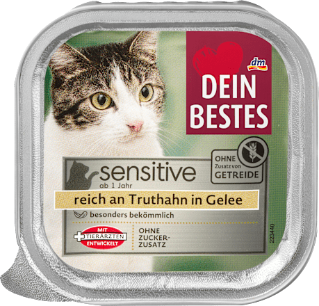 Nassfutter Katze sensitive reich an Truthahn in Gelee, Multipack (17x100 g), 1,7 kg