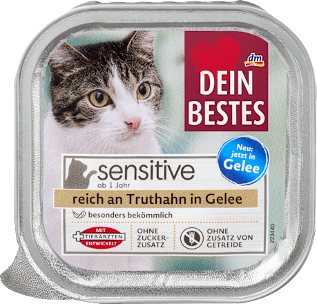 Nassfutter Katze sensitive reich an Truthahn in Gelee, 100 g