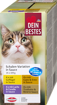 Nassfutter Katze Variationen in Sauce, Multipack (16x100 g), 1,6 kg