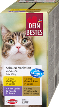 Nassfutter Katze Variationen in Sauce, Multipack (16x100 g), 1,6 kg
