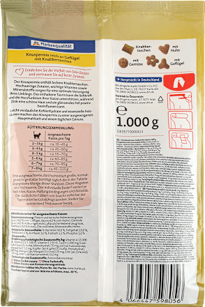 Droog kattenvoer krokante mix rijk aan gevogelte met snackzakjes, 1.000 g