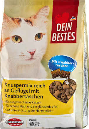 Droog kattenvoer krokante mix rijk aan gevogelte met snackzakjes, 1.000 g