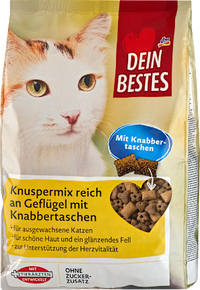 Droog kattenvoer krokante mix rijk aan gevogelte met snackzakjes, 1.000 g