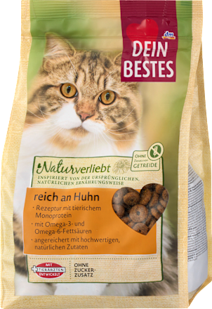 Trockenfutter Katze reich an Huhn, Naturverliebt, 500 g