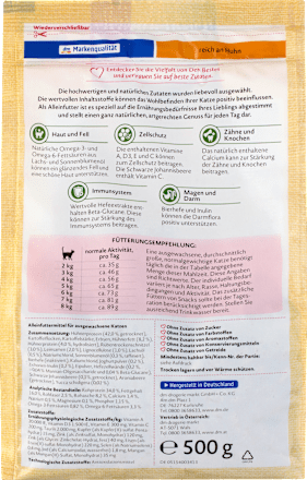 Trockenfutter Katze reich an Huhn, Naturverliebt, 500 g