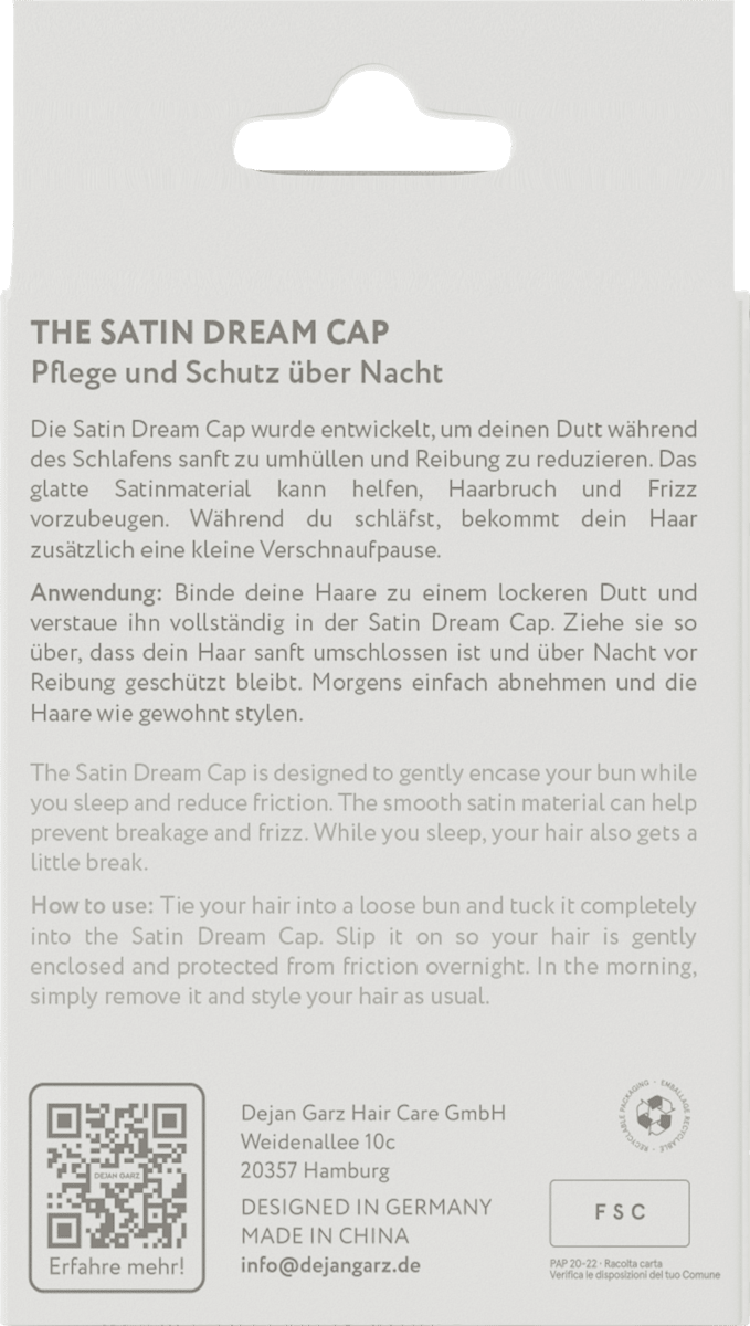 DEJAN GARZ Dutt-Schutz The Satin Dream Cap, 1 St