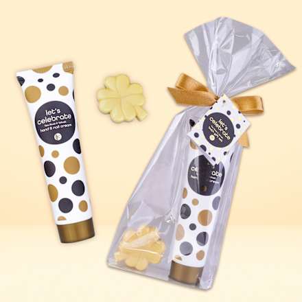 Geschenkset "let´s celebrate" Handcreme & Seife "Kleeblatt", schwarz-weiß-gold, 1 St