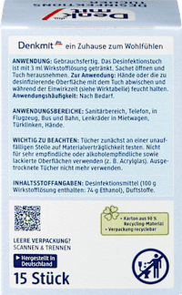 Desinfektionstücher, Reisegröße, 15 St