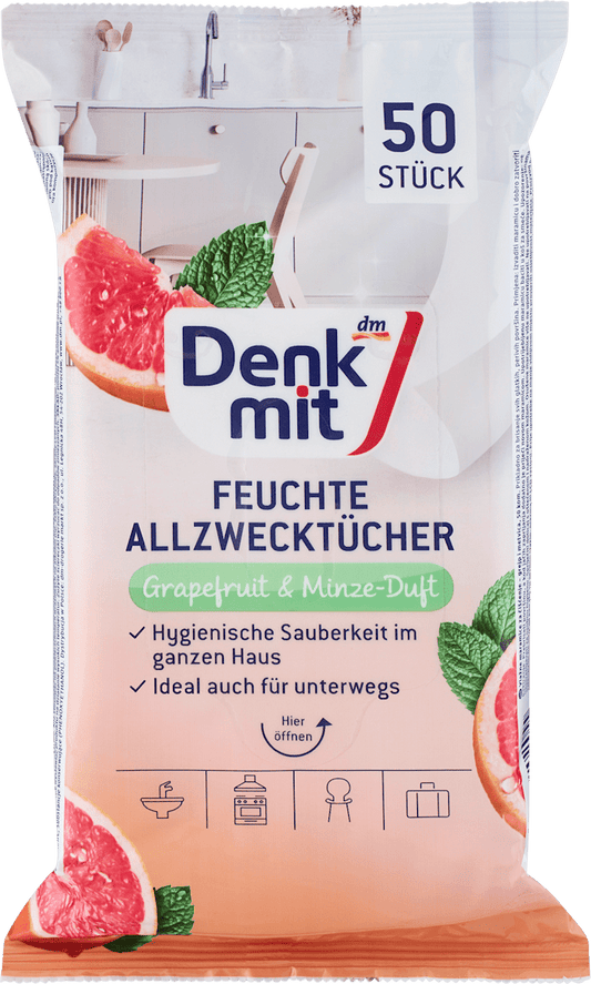 Lingettes toutes utilisations Denkmit Humidité Pamplemousse & Menthe, 50 pcs