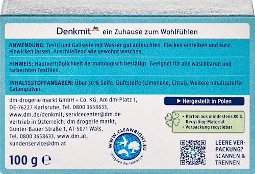 Gallseife zur Fleckenbehandlung, 100 g Denkmit