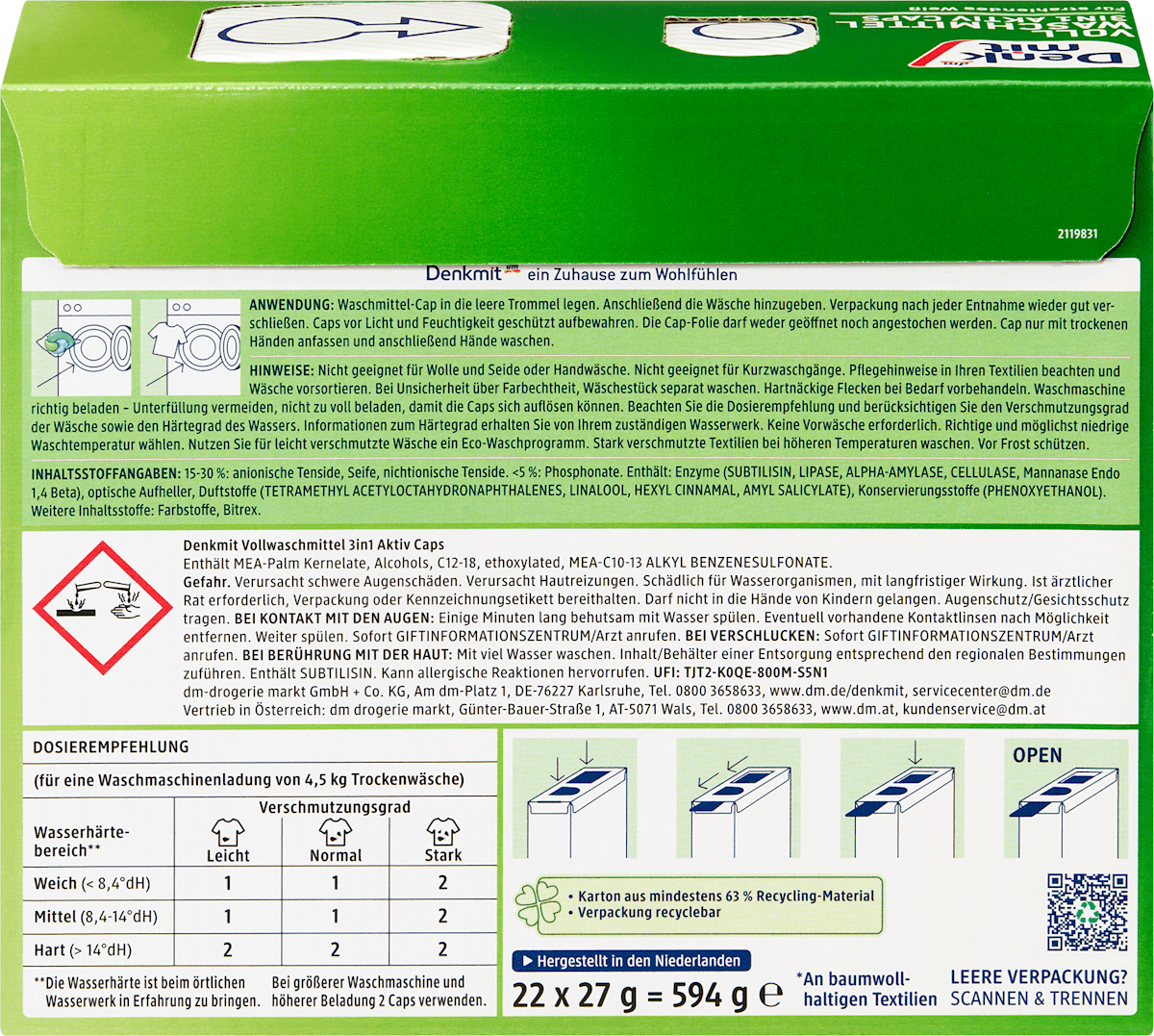 Vollwaschmittel 3in1 Aktiv Caps, 22 Wl