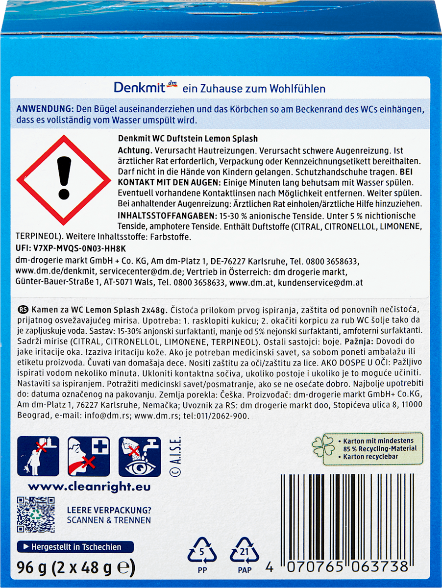 Denkmit WC Duftstein Lemon Splash, 2 St