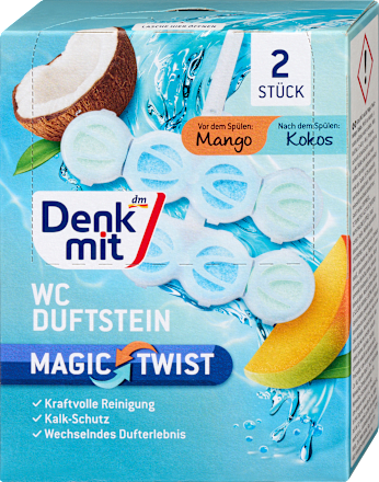 Toiletgeursteen Magic Twist Mango &amp; Kokosnoot, 2 stuks
