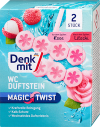 Toiletgeursteen Magic Twist Roos &amp; Lychee, 2 stuks