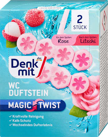 Toiletgeursteen Magic Twist Roos &amp; Lychee, 2 stuks