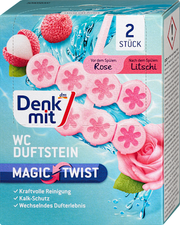 Toiletgeursteen Magic Twist Roos &amp; Lychee, 2 stuks