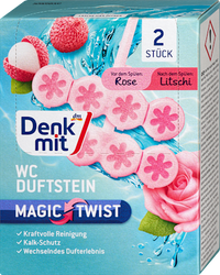 Toiletgeursteen Magic Twist Roos &amp; Lychee, 2 stuks