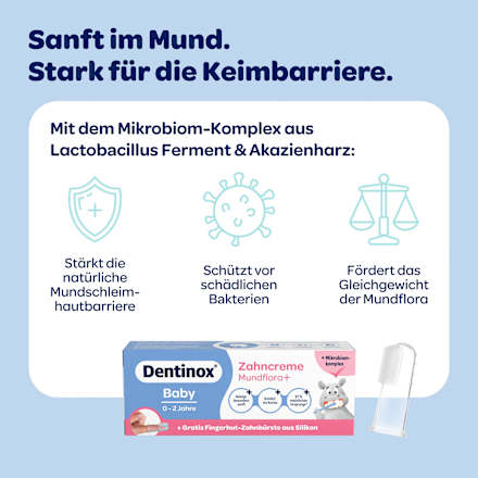 Dentinox Baby Mundflora+ Tandpasta met vingertandenborstel, 0-2 jaar, 30 ml