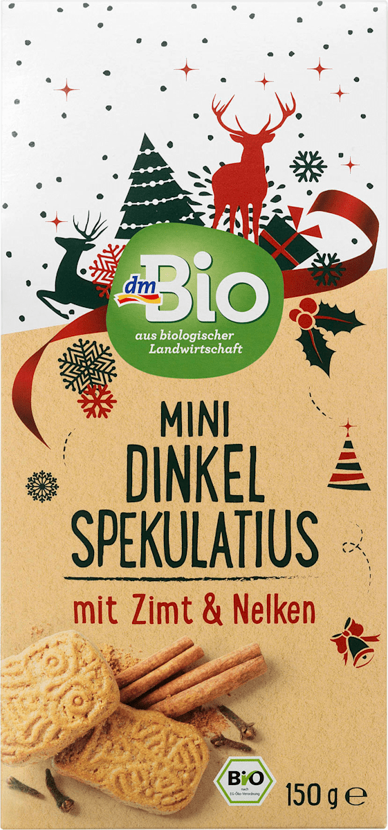 dmBio Adventsgebäck, Mini Dinkel Spekulatius mit Zimt & Nelken, 150 g