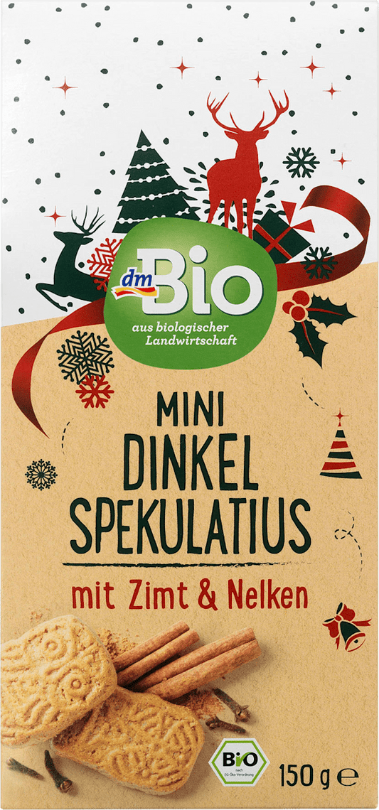 dmBio Biscuits de Noël, Mini Spéculoos à l'épeautre avec cannelle & clous de girofle, 150 g