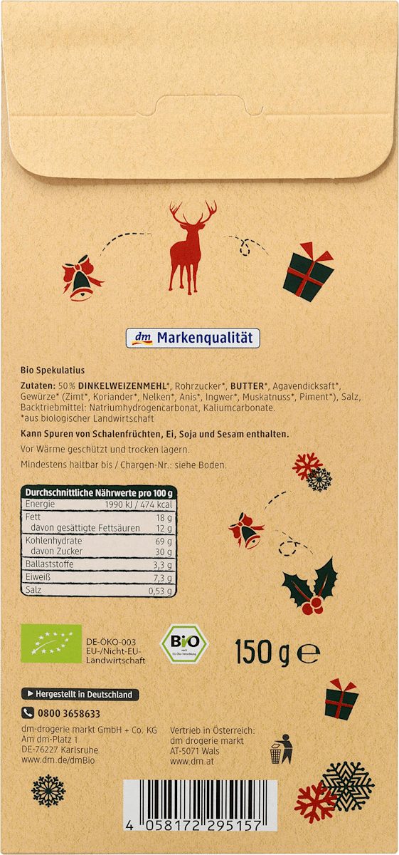 dmBio Adventsgebäck, Mini Dinkel Spekulatius mit Zimt & Nelken, 150 g
