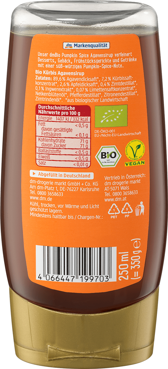 dmBio Agavensirup Pumpkin Spice, vegan, 250 ml