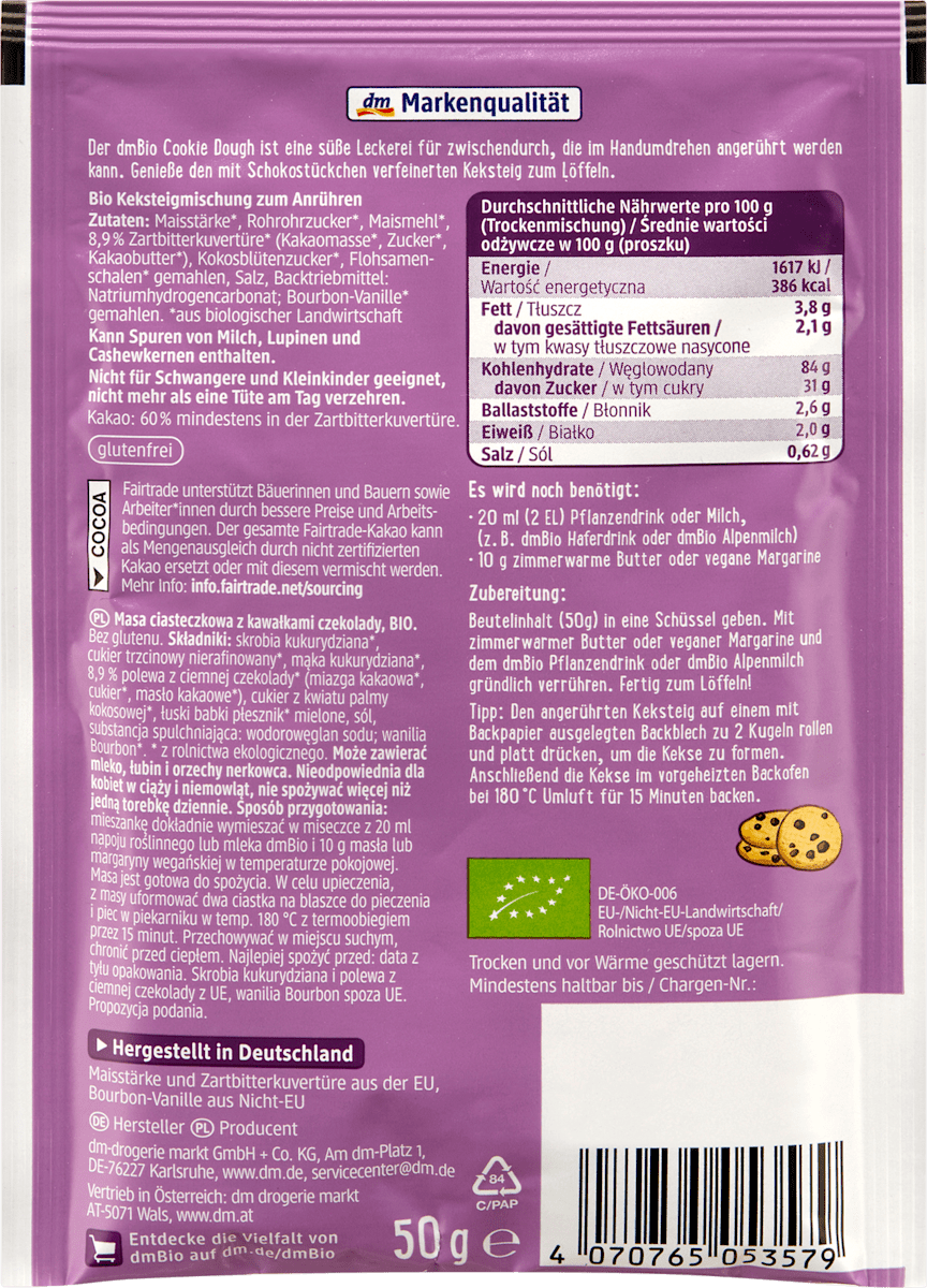 dmBio Backmischung, Cookie Dough, 50 g