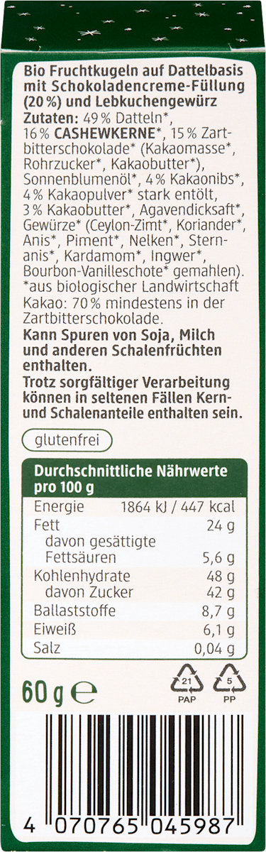 dmBio Bliss Balls, Lebkuchen, 60 g