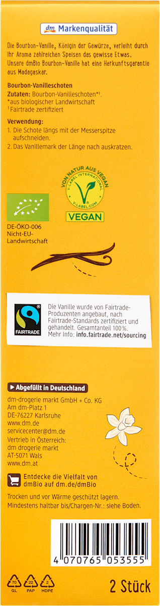 dmBio Bourbon Vanilleschote, 2 St