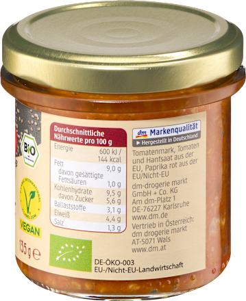 Brotaufstrich, Saatenaufstrich Paprika & Hanf, 135 g