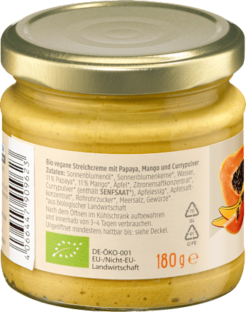 Brotaufstrich, Streichcreme Curry-Papaya Mango, 180 g