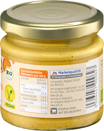 Brotaufstrich, Streichcreme Curry-Papaya Mango, 180 g