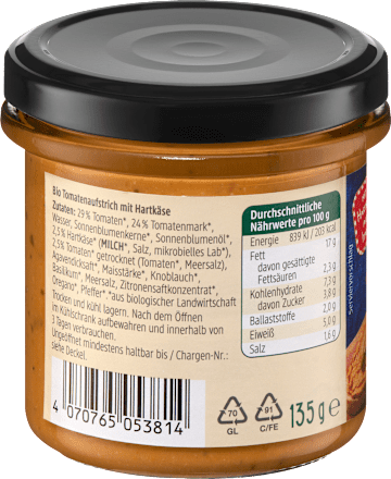 Brotaufstrich, Tomate-Käse, 135 g