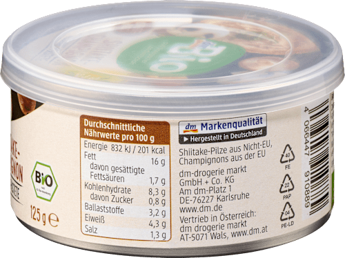 Brotaufstrich, Vegane Pastete Shiitake-Champignon, 125 g