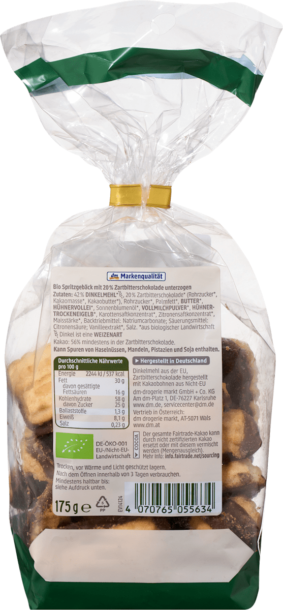 dmBio Dinkel Spritzgebäck schokoliert, 175 g