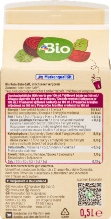 Direktsaft, Rote Bete, 0,5 l